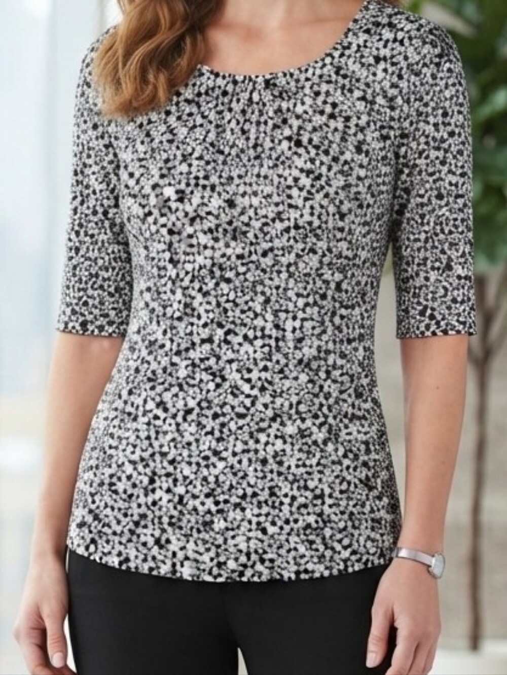 Classic Liz Claiborne Career Black & White Print Top